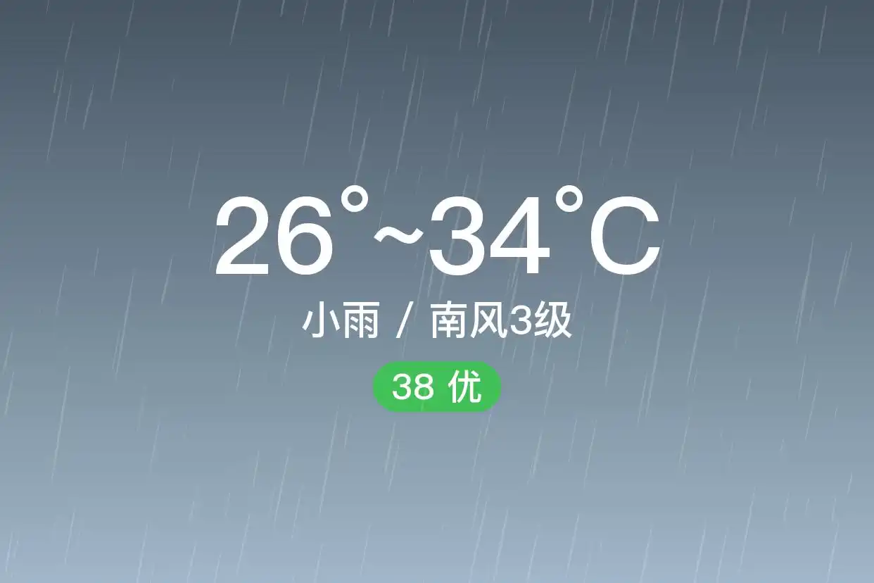 「上海金山」9/12，小雨，26~34℃，南风3级，空气质量优