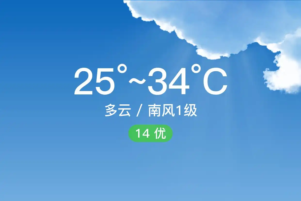 「桂林叠彩」9/12，多云，25~34℃，南风1级，空气质量优