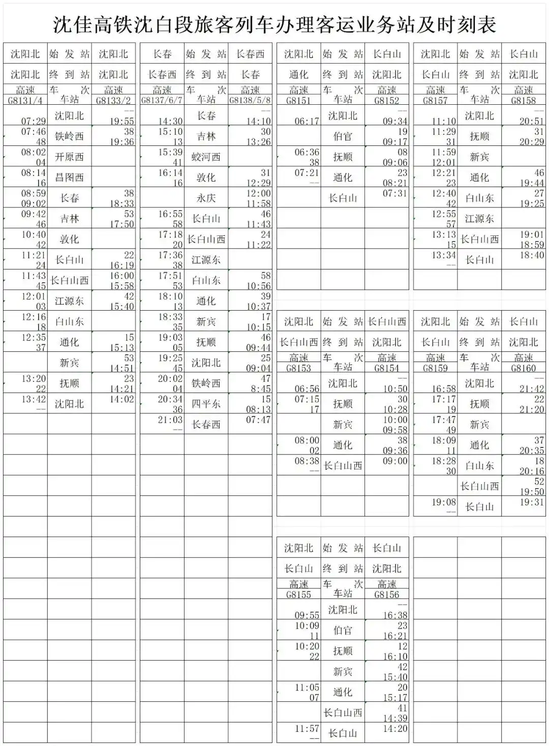 重磅！沈佳高铁沈白段时刻表新鲜出炉！
