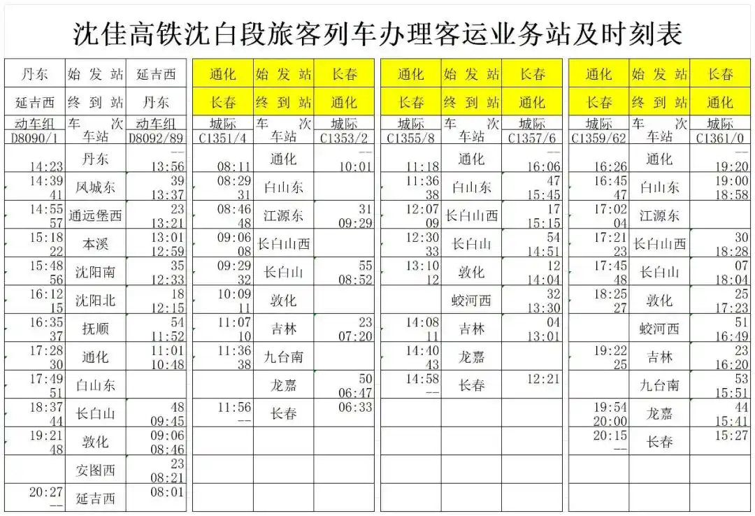 重磅！沈佳高铁沈白段时刻表新鲜出炉！