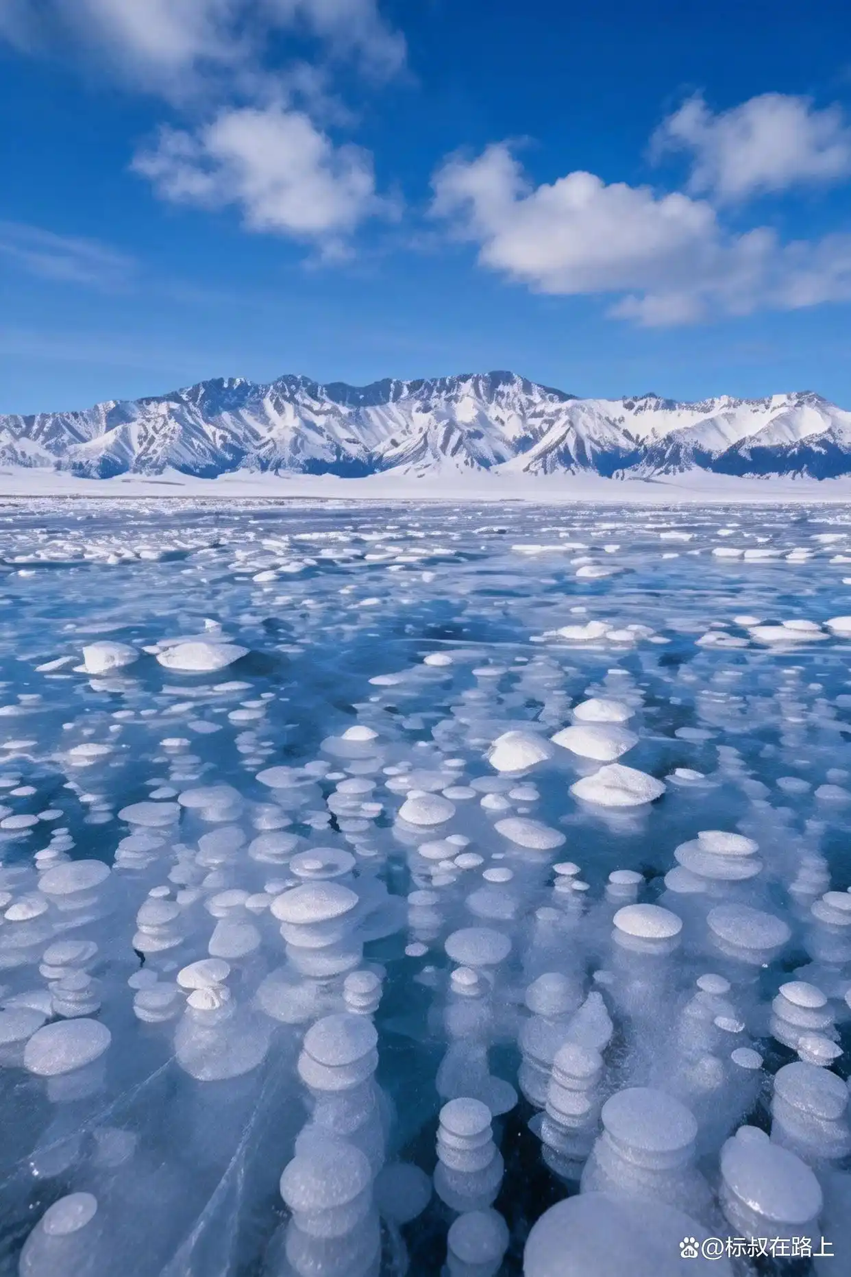 赛里木湖的冬天，像是沉入粉蓝色梦境！
