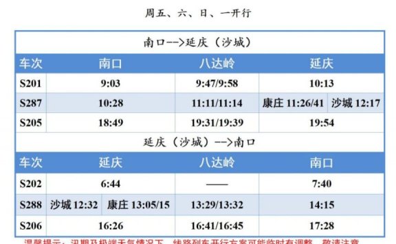 北京s2线最新时刻表查询(不断更新中)