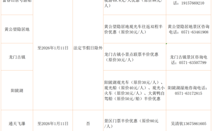 即日起至明年1月，凭浙BA票根游富阳，超多优惠一票通享