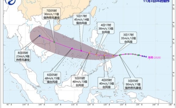 台风“海鸥”4日将穿过菲律宾中部 5日移入南海东南部海面