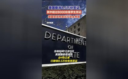 美国国务院：今年以来已撤销8.5万份签证