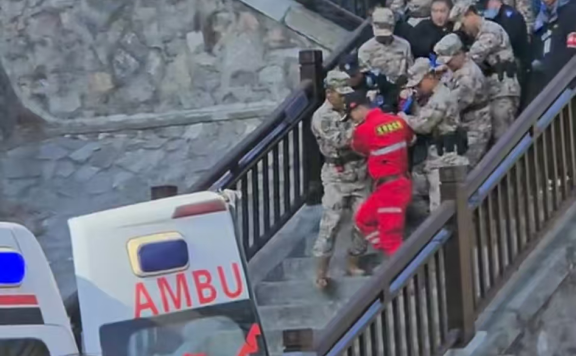 龙门石窟一游客被抬上救护车,救援人员称其因突发疾病导致,景区曾发公告称游客接近最大承载量停止售票